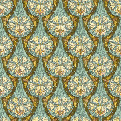 Art Nouveau Lily Flowers with Moths Decorative Wildflower Pattern