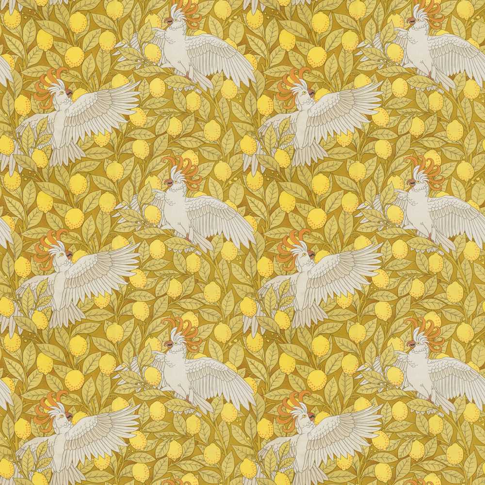 White Cockatoo Birds with Yellow Fruit Leaves Wildflower Pattern