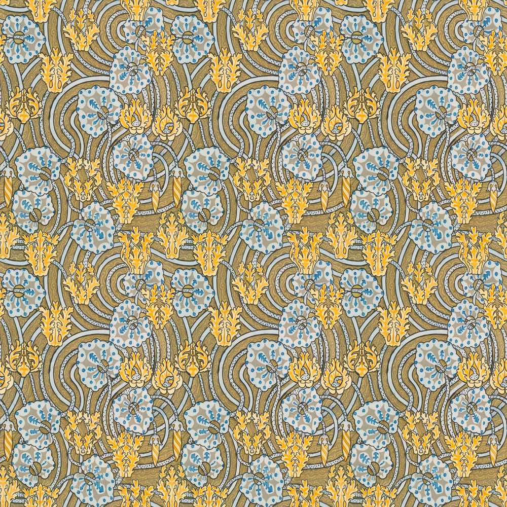 Ornate Vintage Floral Swirl with Yellow Blue Details Wildflower