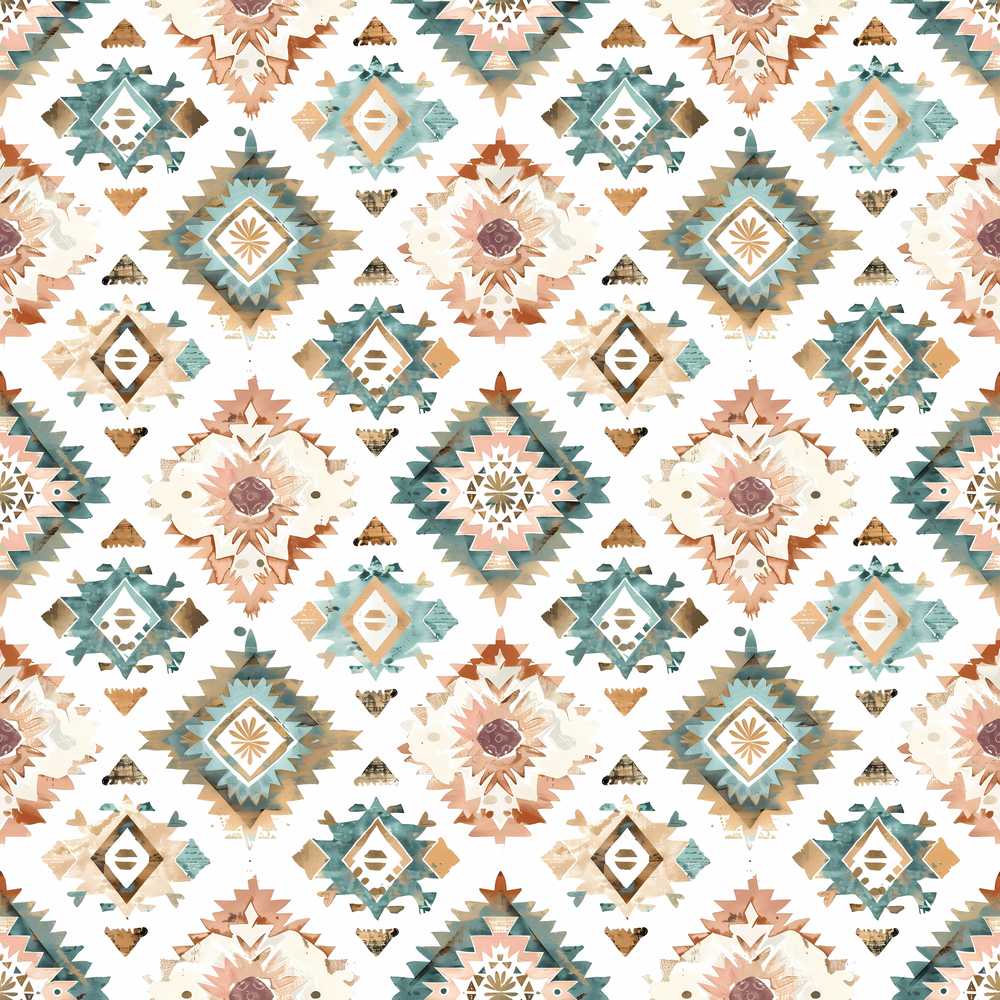 Soft Pastel Aztec Geometric Watercolor Repeat Pattern Decorative