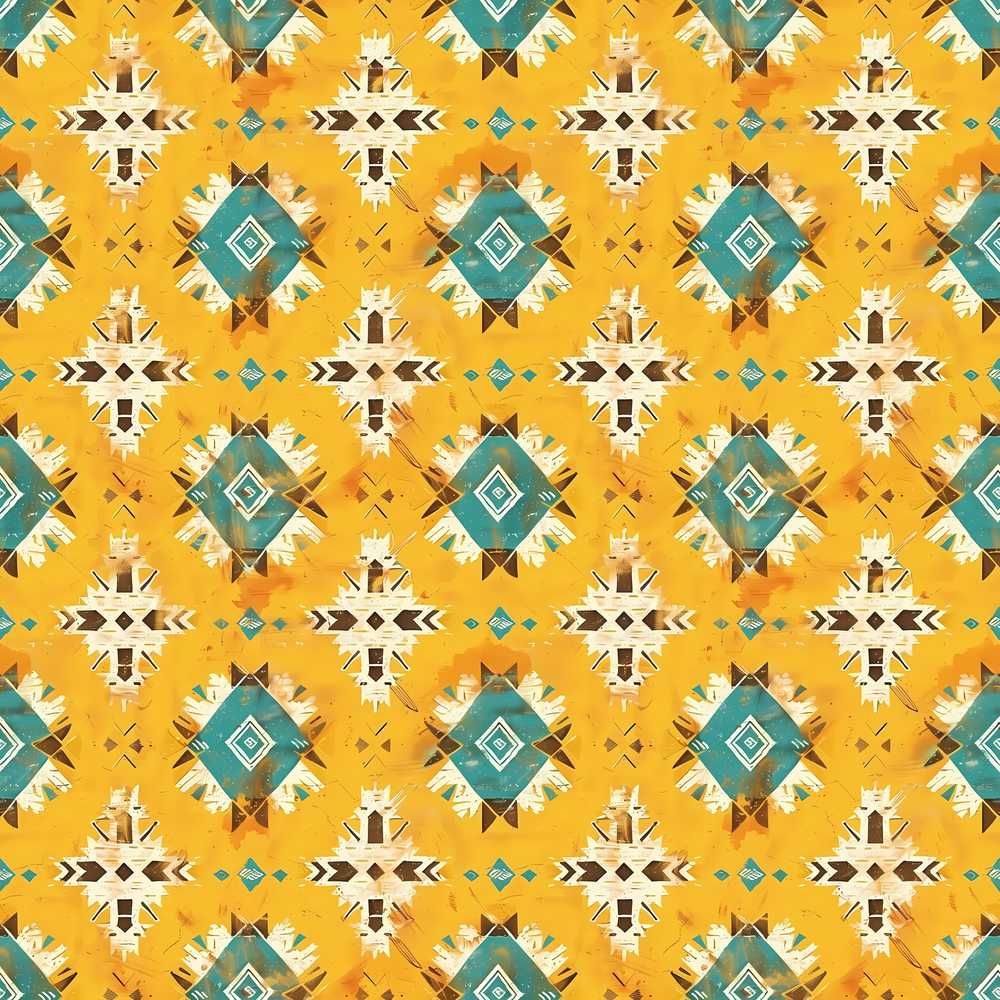 Bold Yellow and Teal Aztec Geometric Tribal Repeat