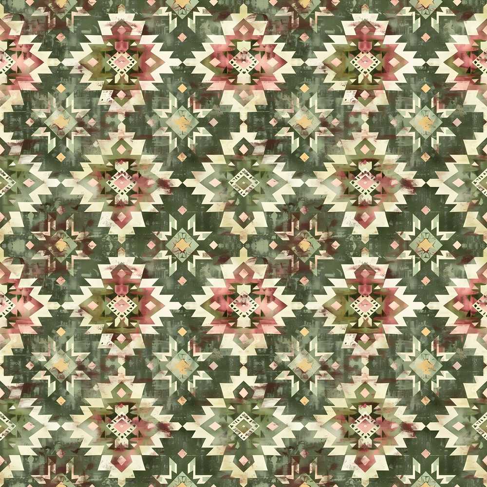 Green and Pink Tribal Aztec Geometric Repeat Pattern