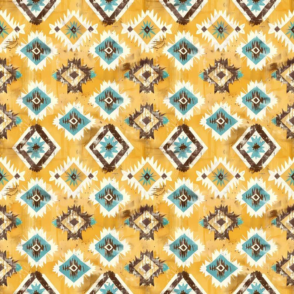 Mustard Yellow and Teal Aztec Geometric Tribal Repeat