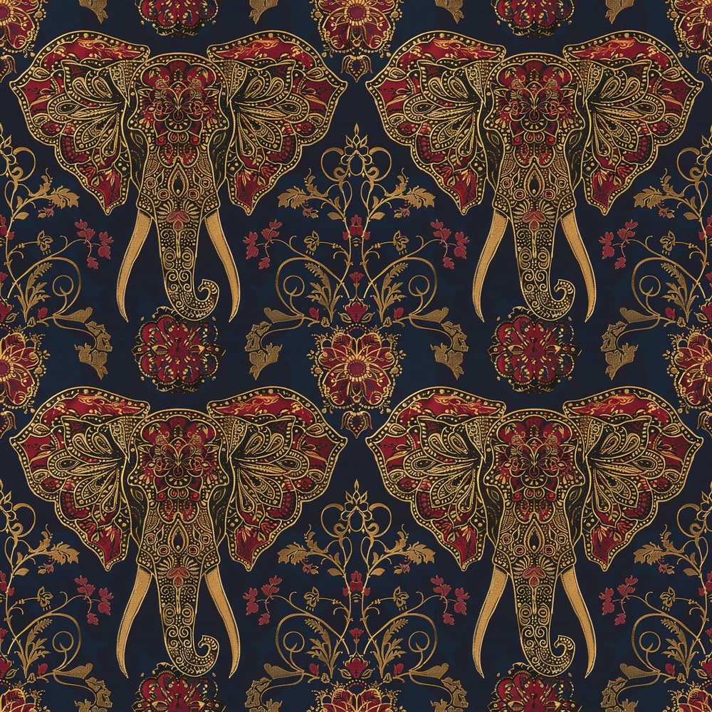Detailed Mandala Elephant Head Ornamental Illustration Repeat Pattern