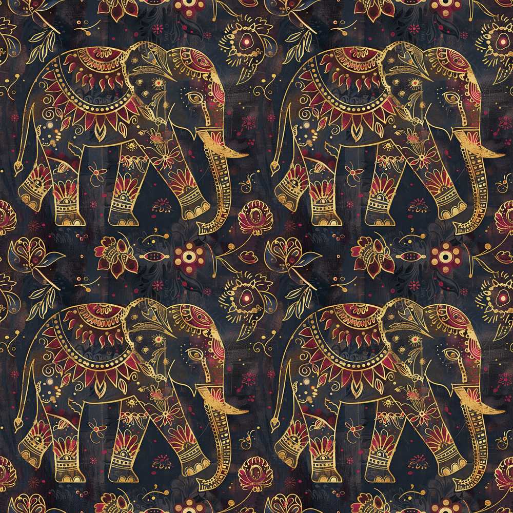Decorative Indian Style Elephant Floral Wildflower Pattern Botanical