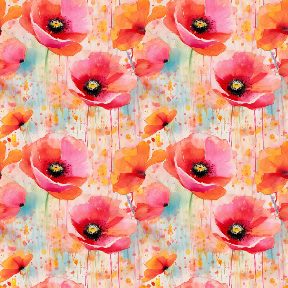 Abstract Watercolor Poppy Bloom with Drip Effect Art