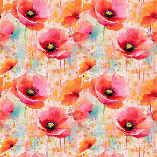 Abstract Watercolor Poppy Bloom with Drip Effect Art