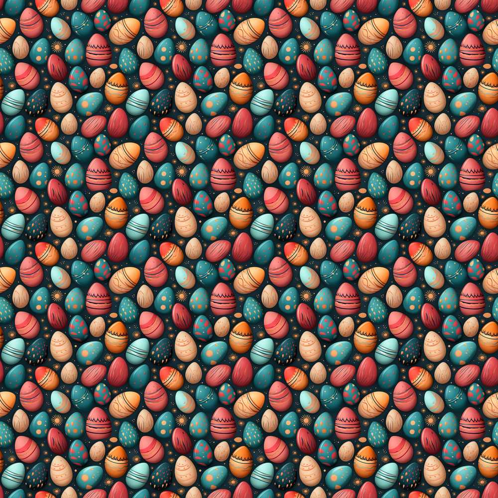 Decorative Easter Eggs with Folk Art Style Repeat