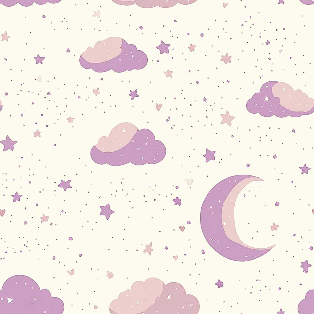 Pastel Night Sky with Moon Clouds and Stars