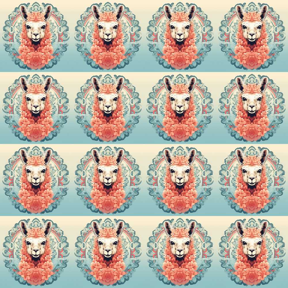 Floral Llama Portrait with Ornate Mandala Background Wildflower Pattern