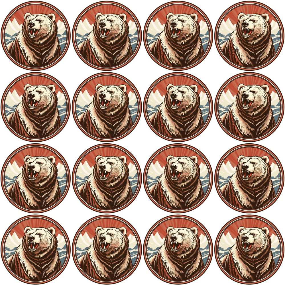 Roaring Bear Portrait with Mountain Scene Illustration Repeat