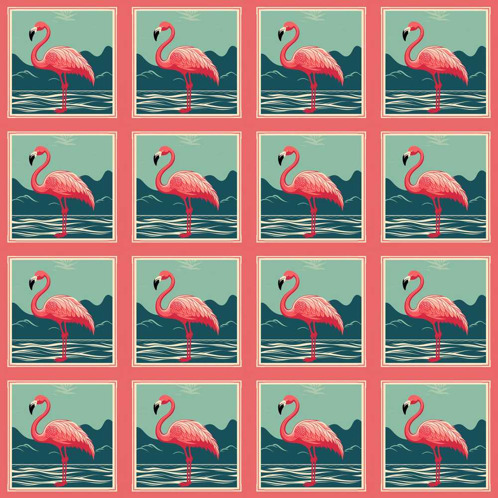 Minimal Flamingo Coastal Frame Illustration Pattern Design