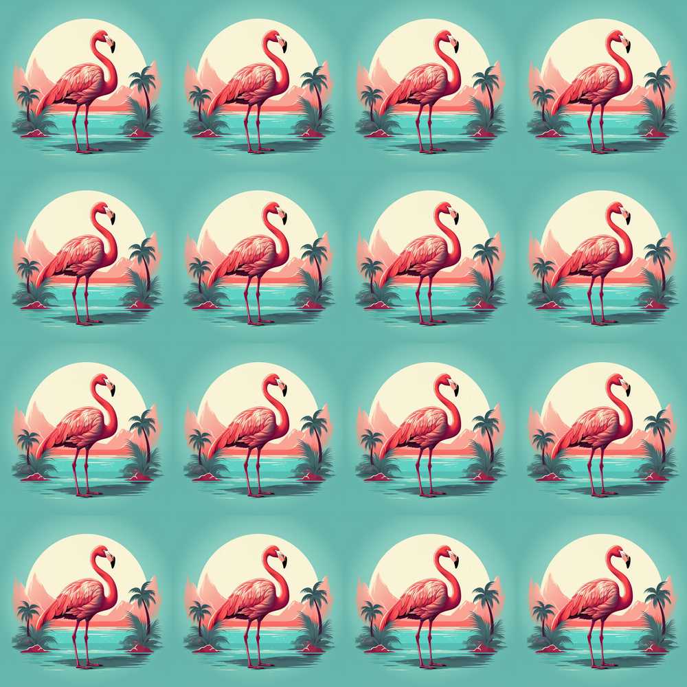 Flamingo Island Sunset Scene Decorative Repeat Pattern Design