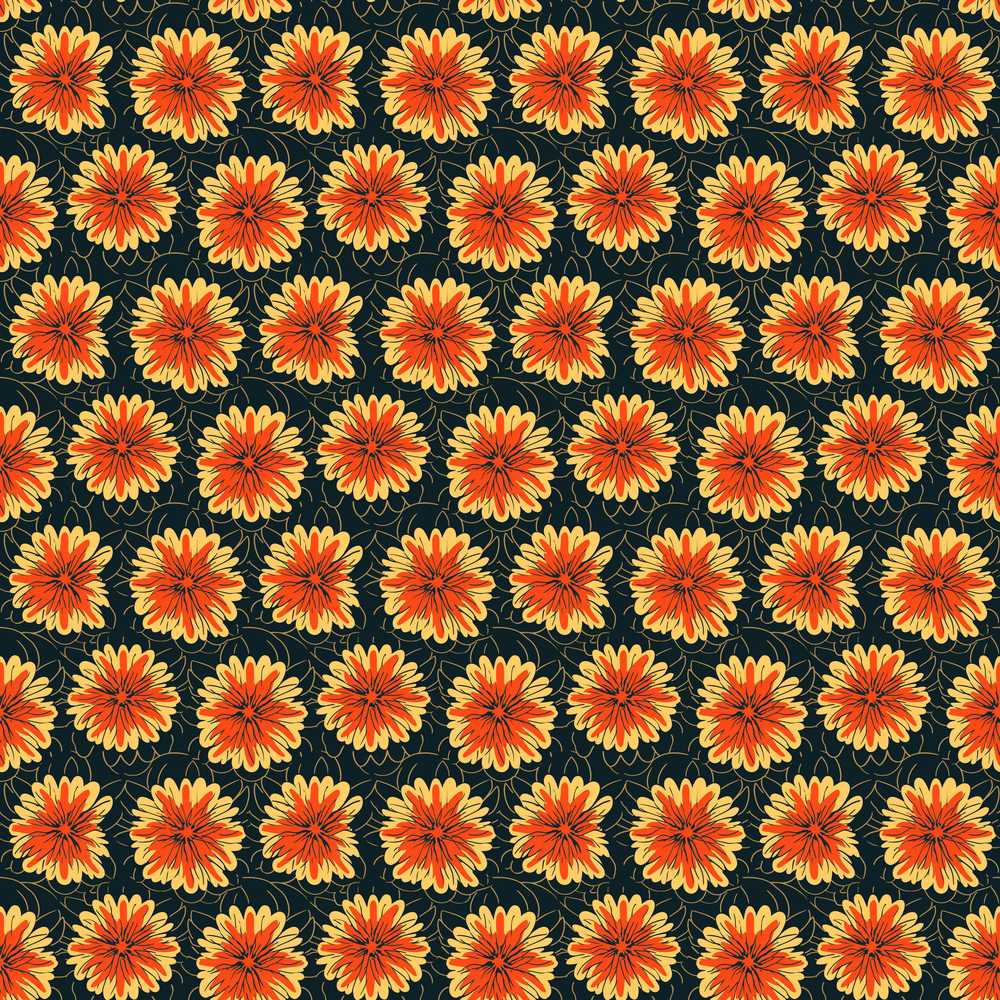 Bold Orange Floral on Dark Background Wildflower Pattern Botanical
