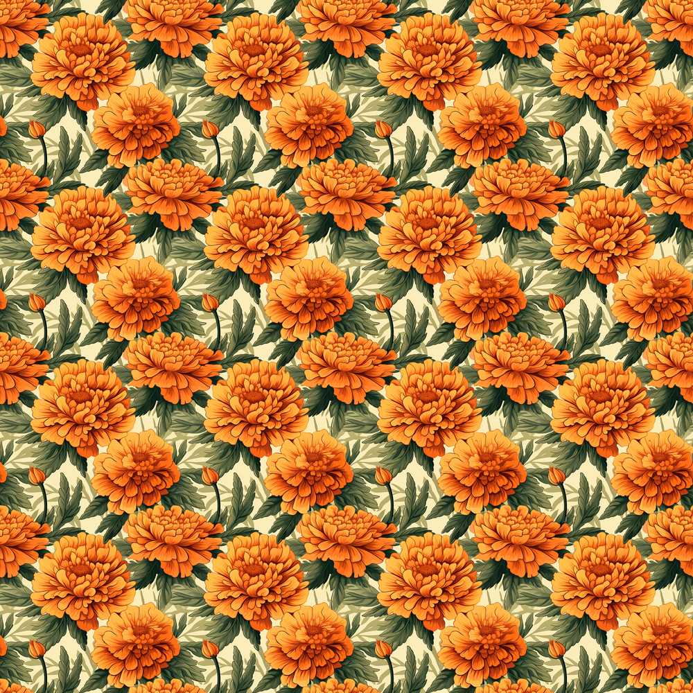Orange Marigold Flower Garden Wildflower Pattern Botanical