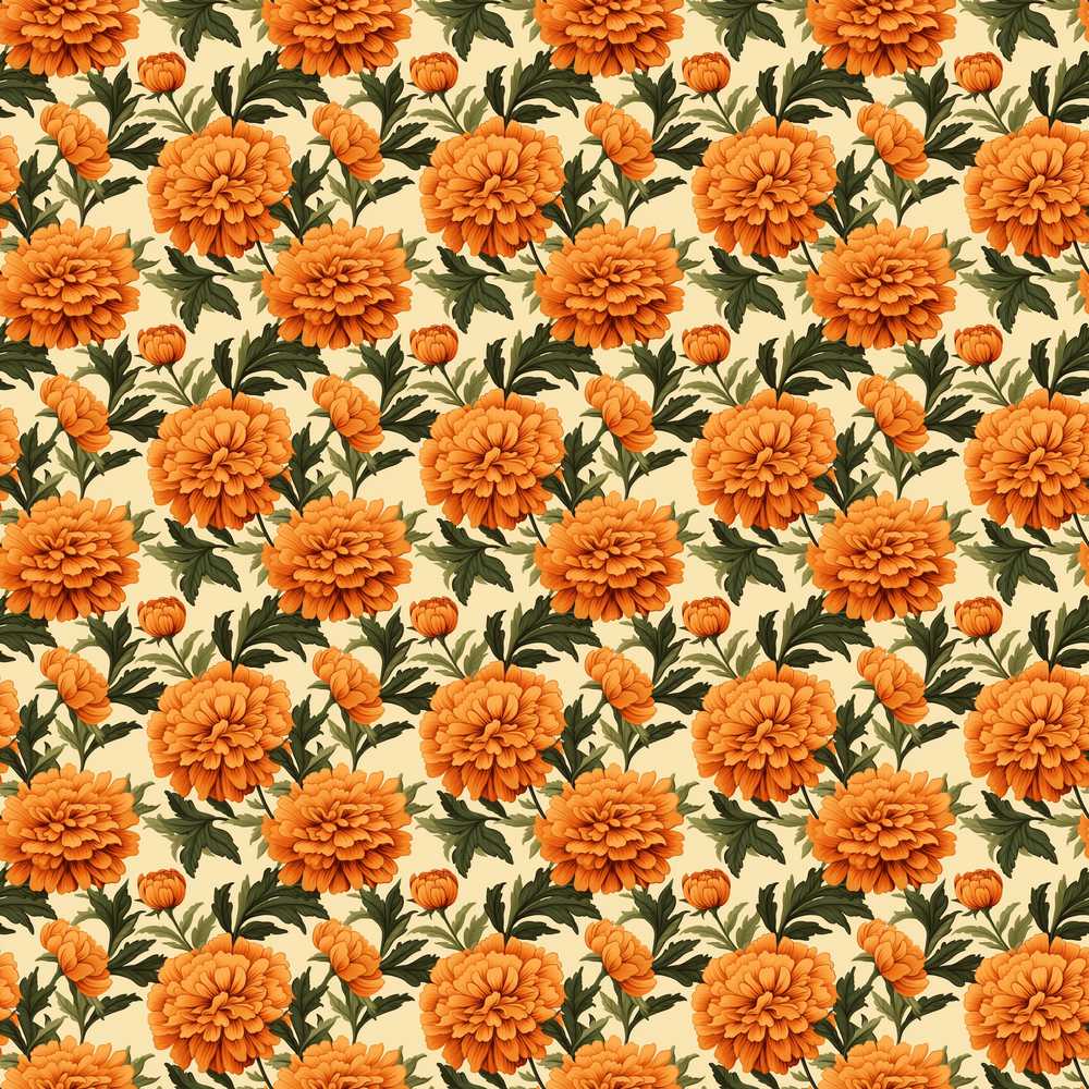 Orange Marigold Floral Garden Wildflower Pattern Botanical