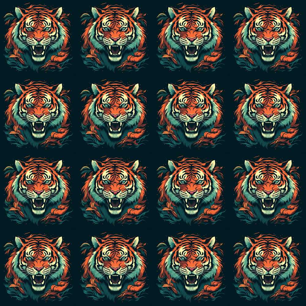 Fierce Tiger Face Dark Jungle Style Illustration Repeat