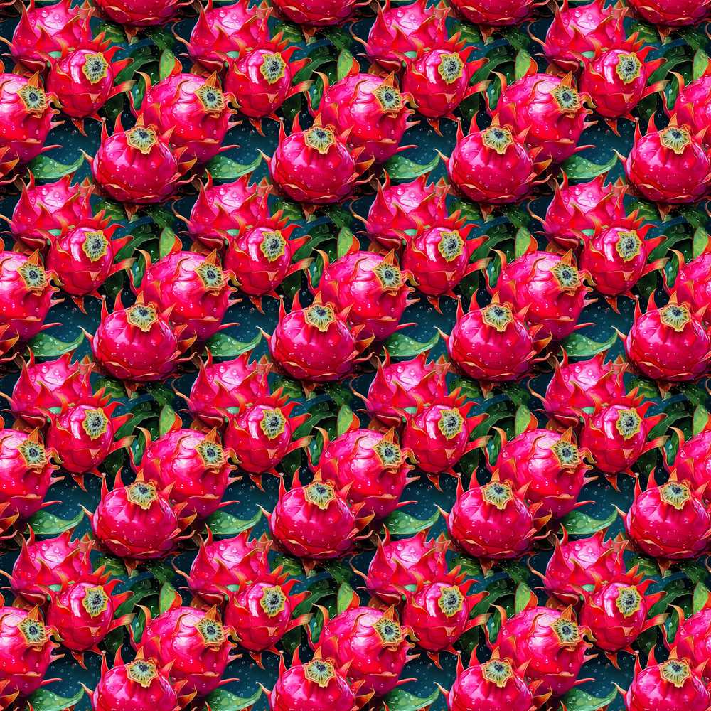 Fresh Dragon Fruit Tropical Illustration Repeat Pattern Design