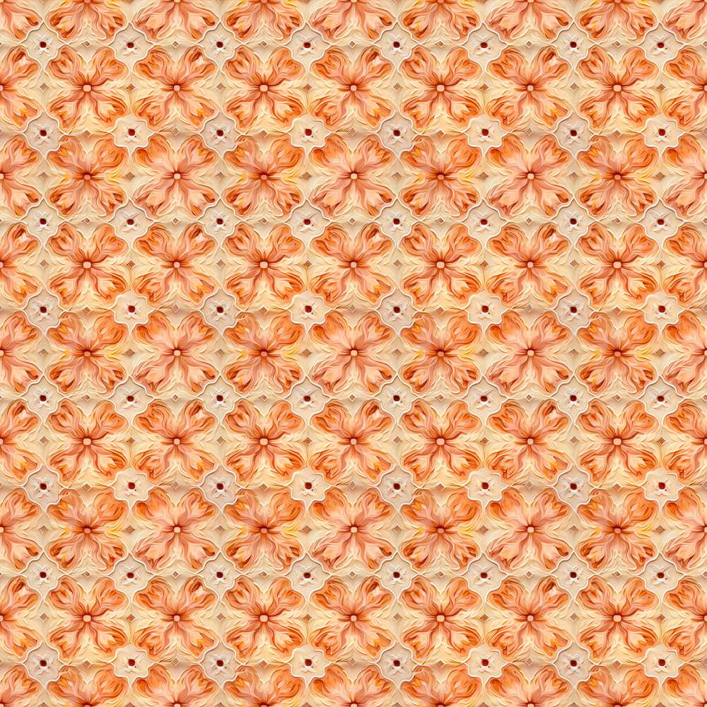 Warm Orange Floral Mosaic Ornamental Wildflower Pattern Botanical