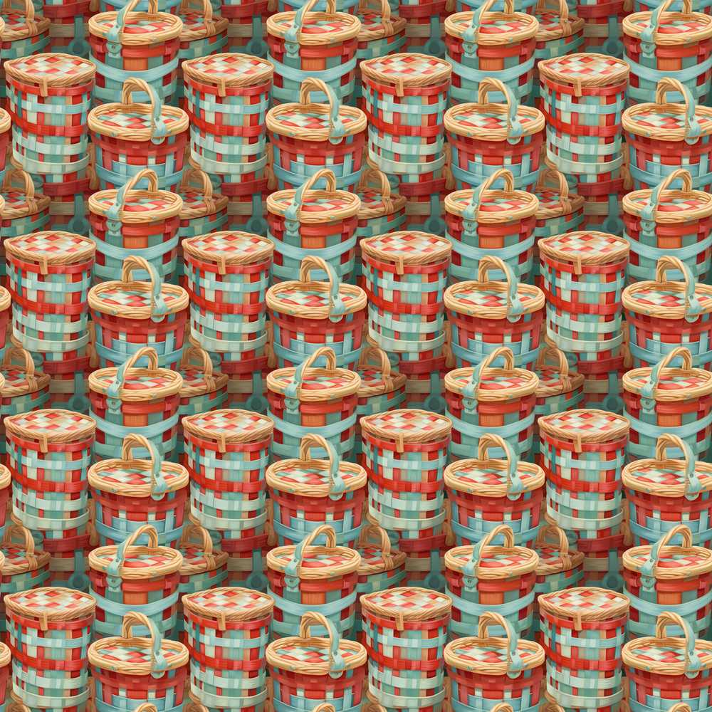Detailed Wicker Picnic Baskets Close Up Decorative Repeat
