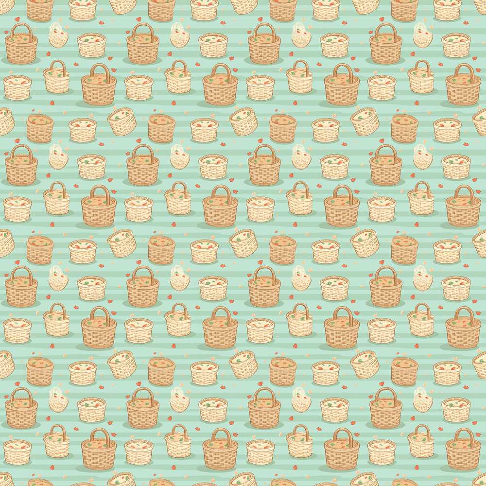 Cute Wicker Picnic Baskets with Food Elements Illustration