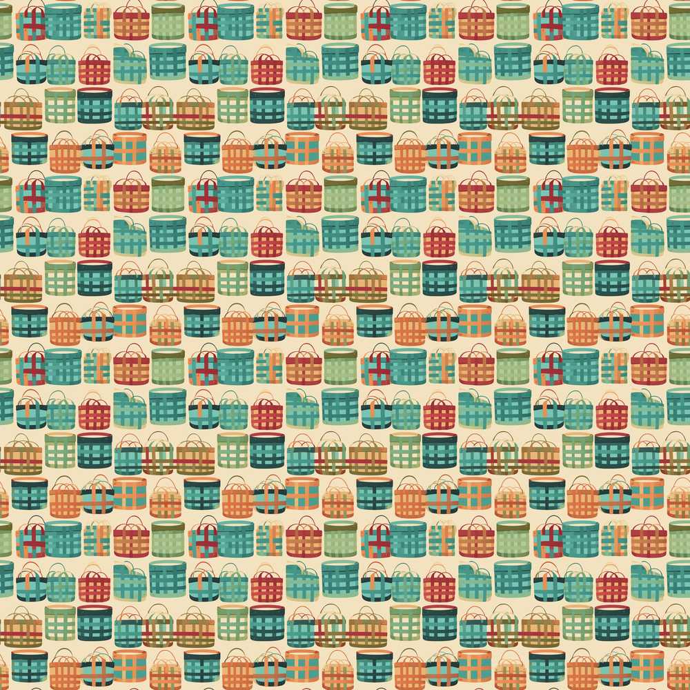 Colorful Modern Picnic Baskets Geometric Style Repeat Pattern