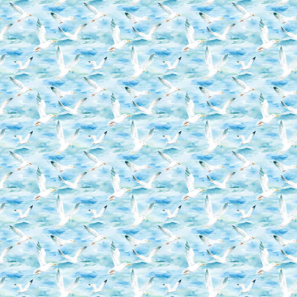 Watercolor Seagulls Flying Over Ocean Waves Coastal Illustration