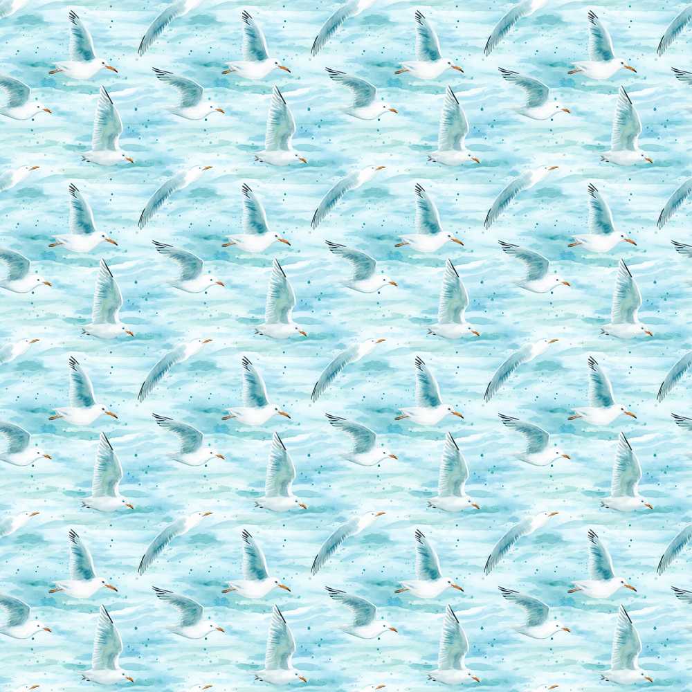 Soft Watercolor Seagulls Ocean Breeze Coastal Illustration Pattern