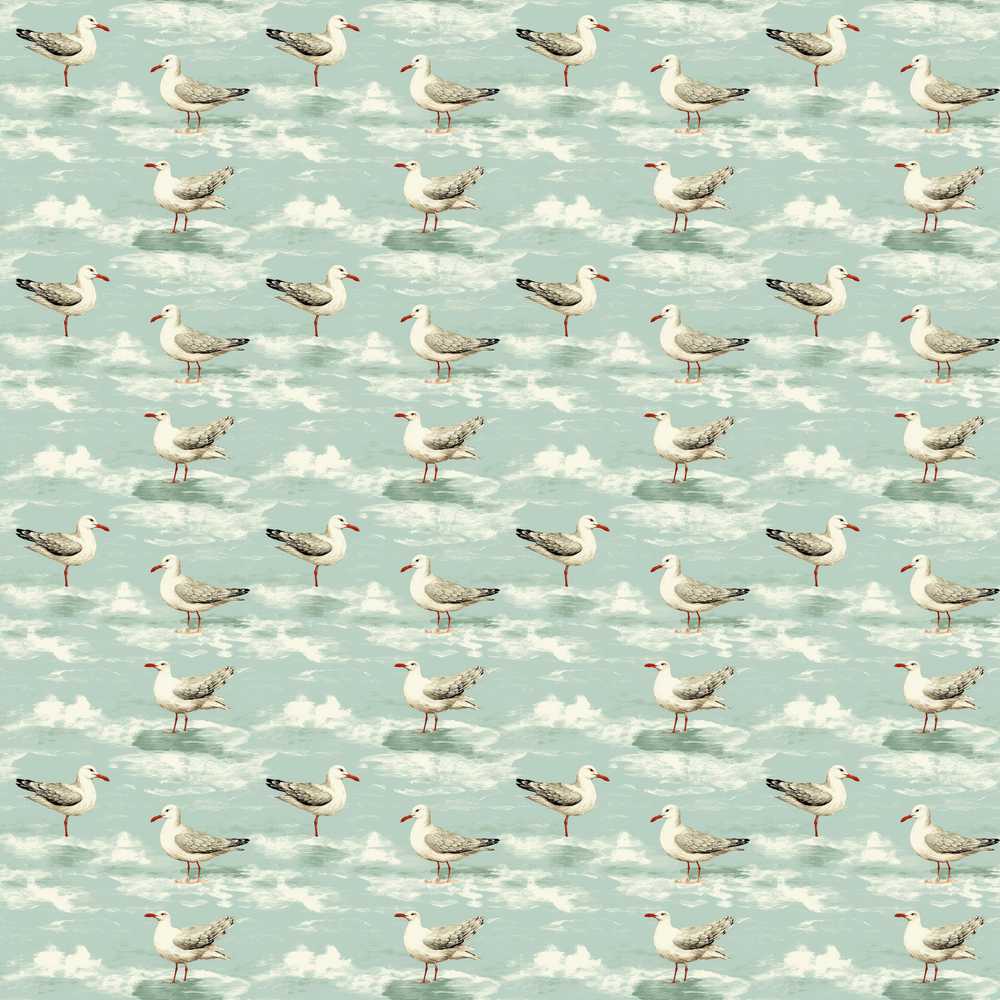 Seagulls Walking on Beach with Gentle Waves Decorative