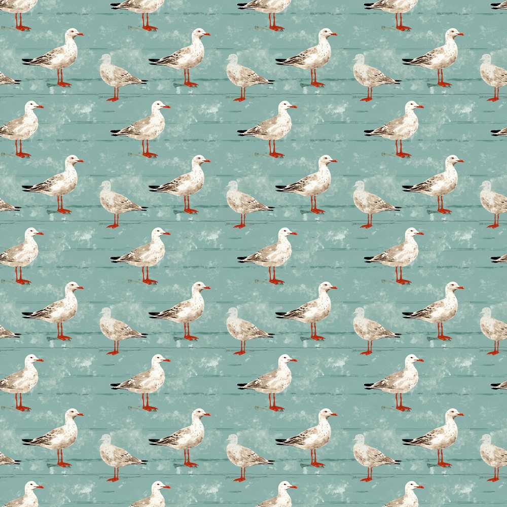 Vintage Seagulls Standing on Textured Coastal Background Illustration