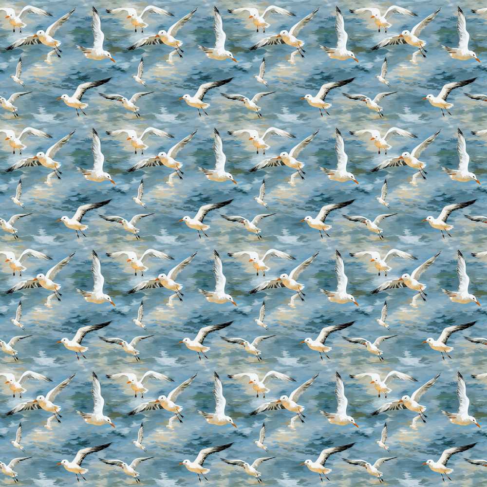 Soft Watercolor Seagulls in Flight Over Sea Coastal