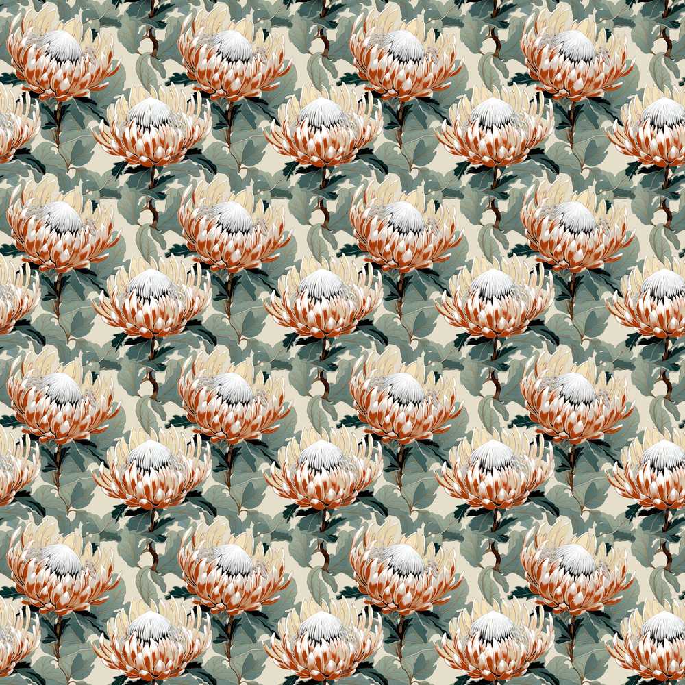 Elegant White and Orange Protea Botanical Wildflower Pattern