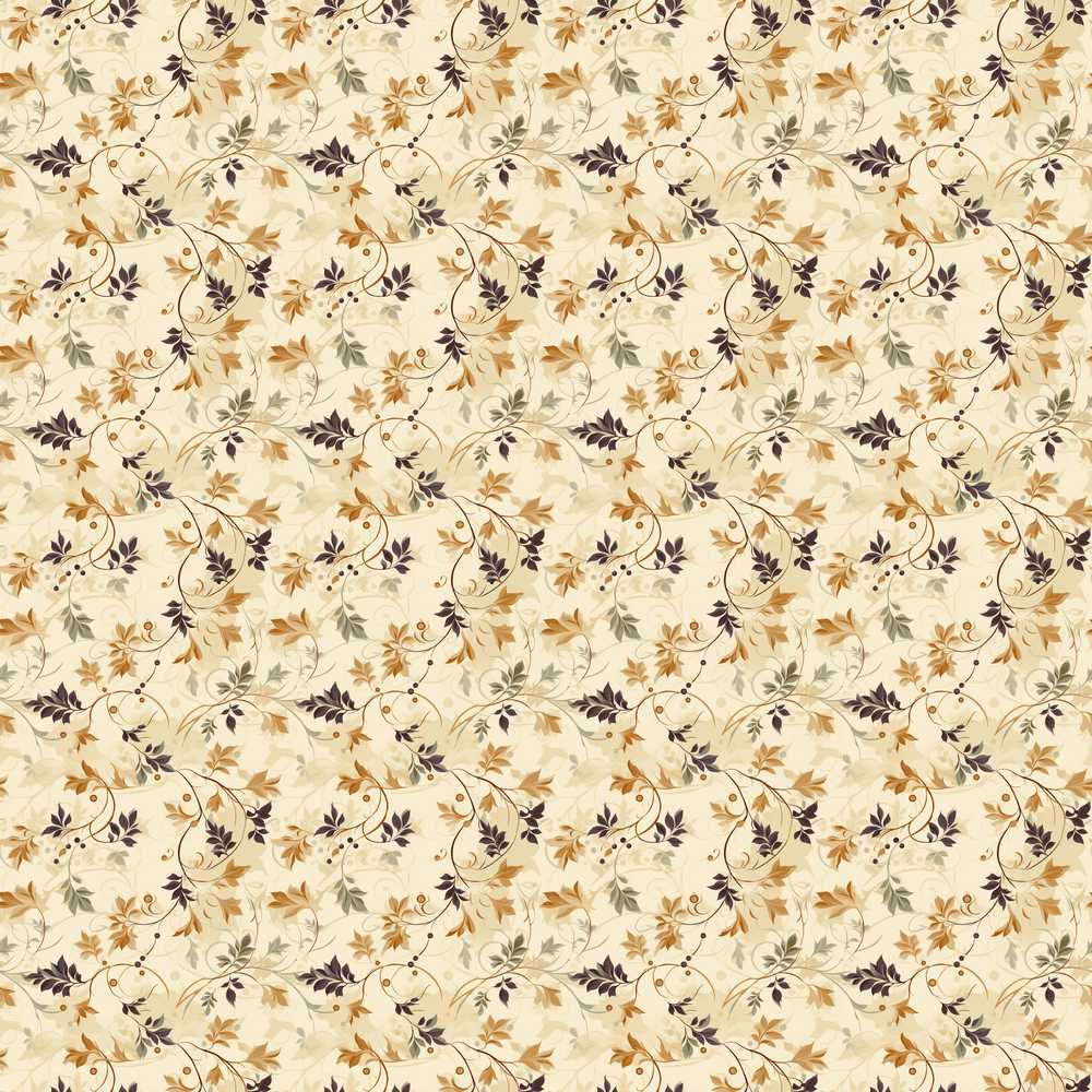 Elegant Autumn Leaves and Swirling Vines Wildflower Pattern Botanical