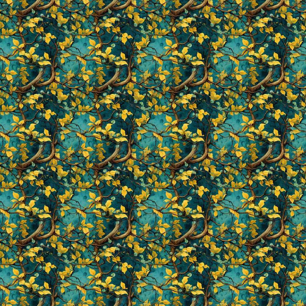 Bold Yellow Leaves on Teal Background Wildflower Pattern Botanical