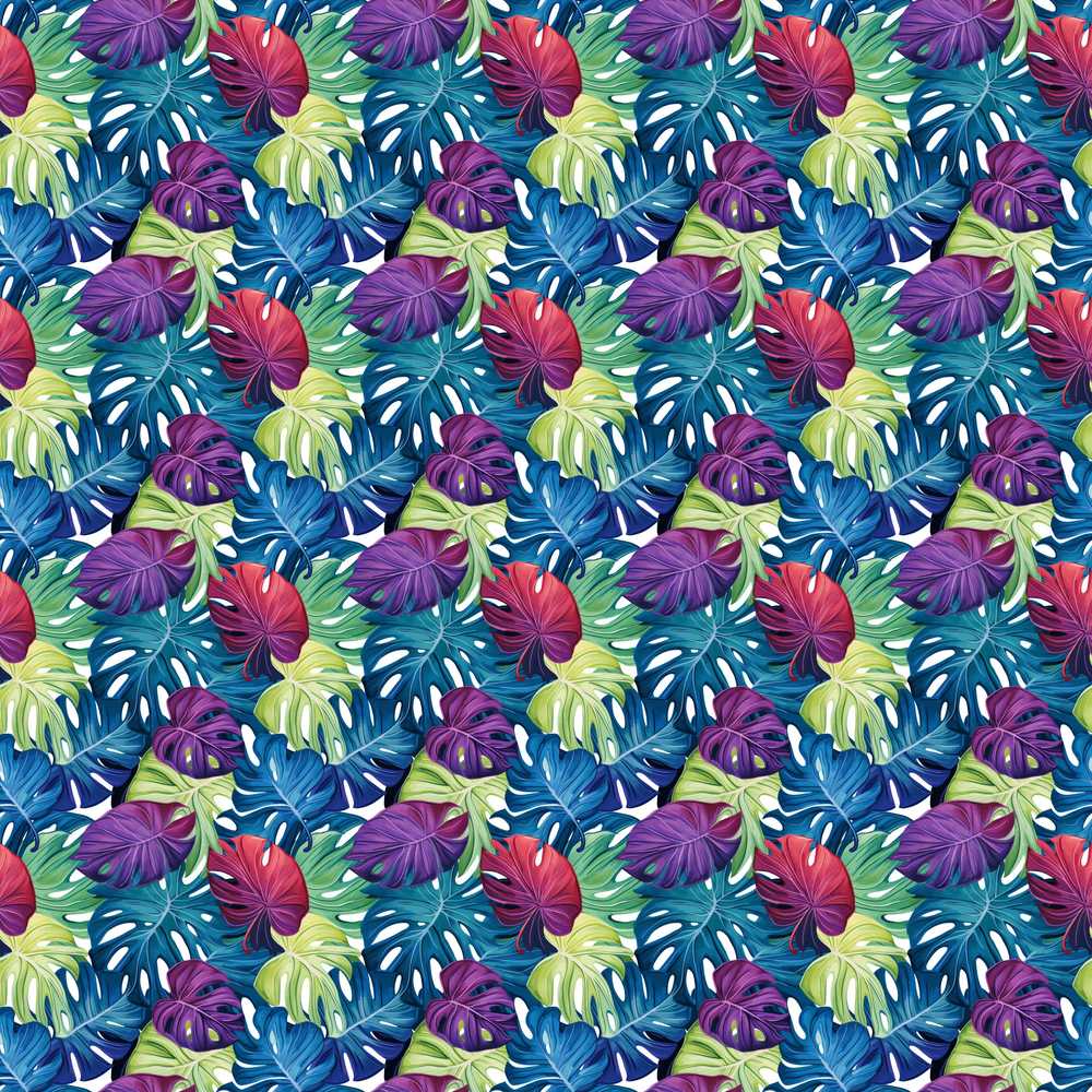 Vibrant Tropical Monstera Leaves in Bold Multicolor Wildflower Pattern