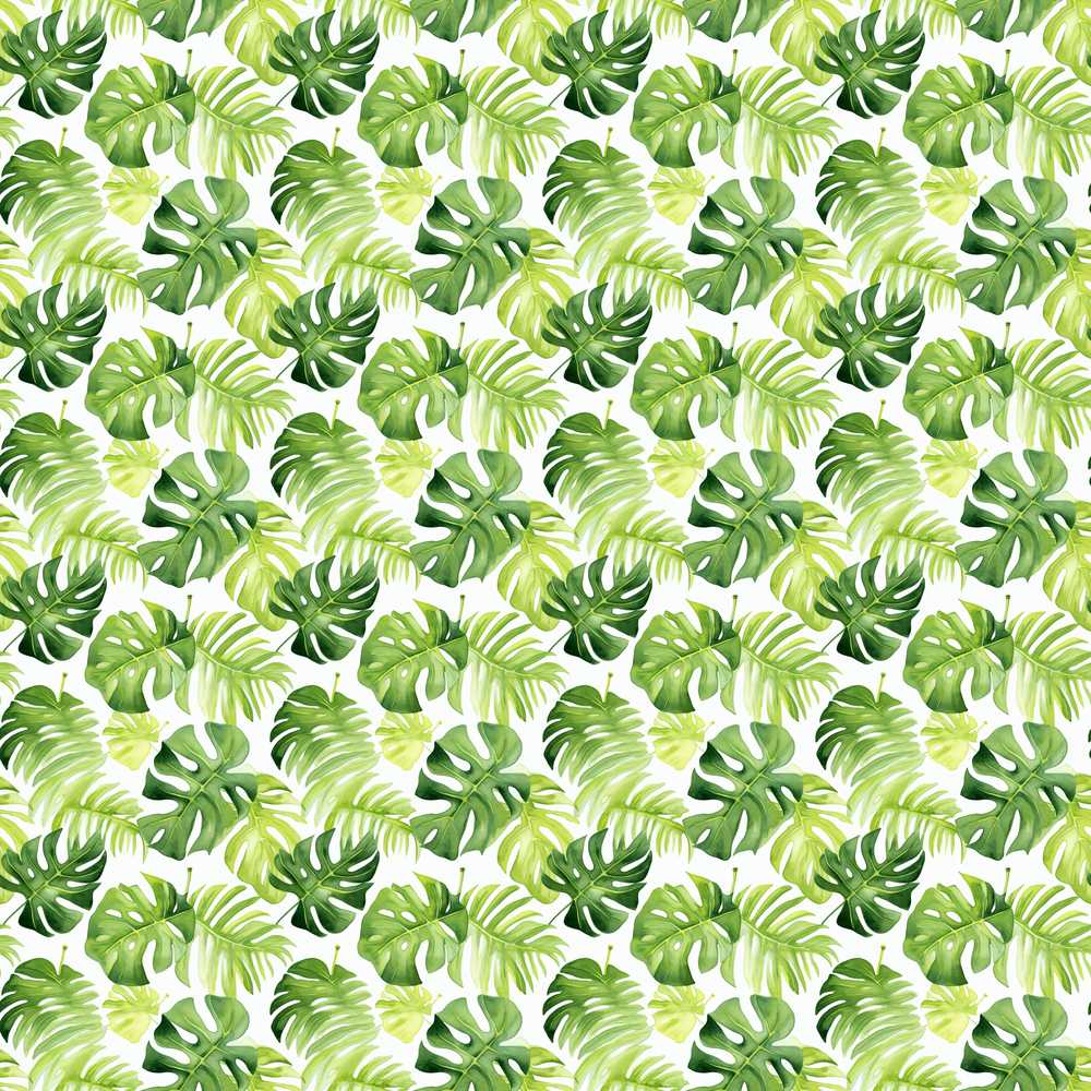 Fresh Green Monstera and Palm Leaves Jungle Wildflower Pattern