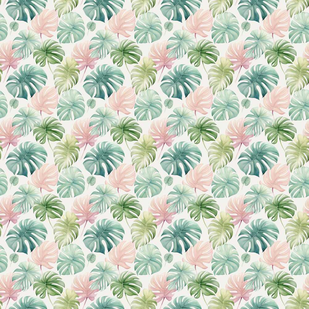 Pastel Tropical Monstera Leaves in Soft Pink and Green