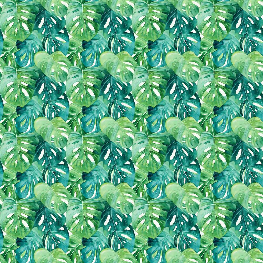 Rich Green Monstera Jungle Leaves Dense Wildflower Pattern Botanical