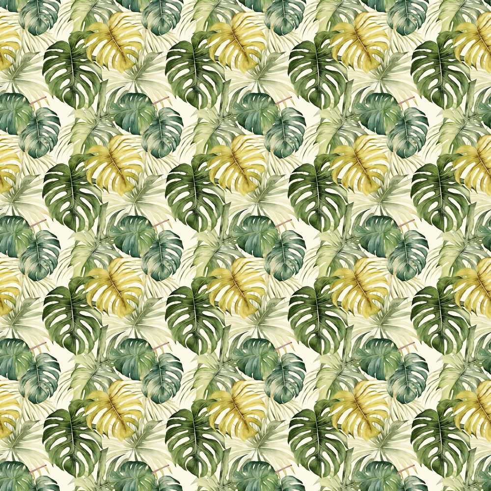 Earthy Green and Yellow Tropical Leaves Botanical Wildflower Pattern