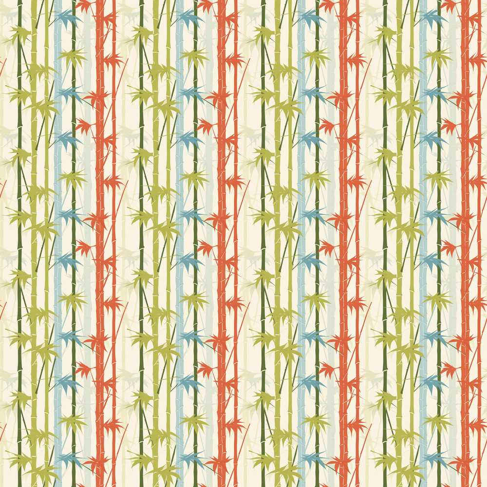 Colorful Bamboo Stalks with Leaves Abstract Wildflower Pattern Botanical