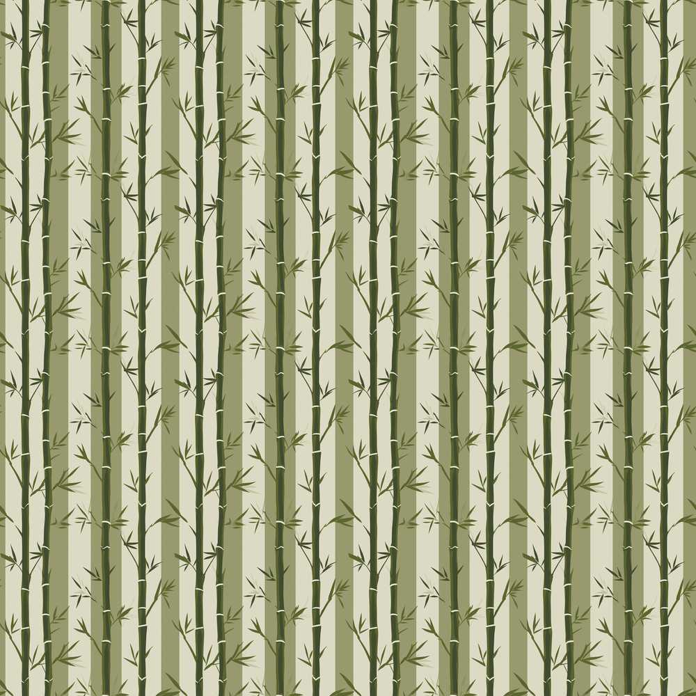 Striped Bamboo Stems with Leaves Minimal Wildflower Pattern Botanical