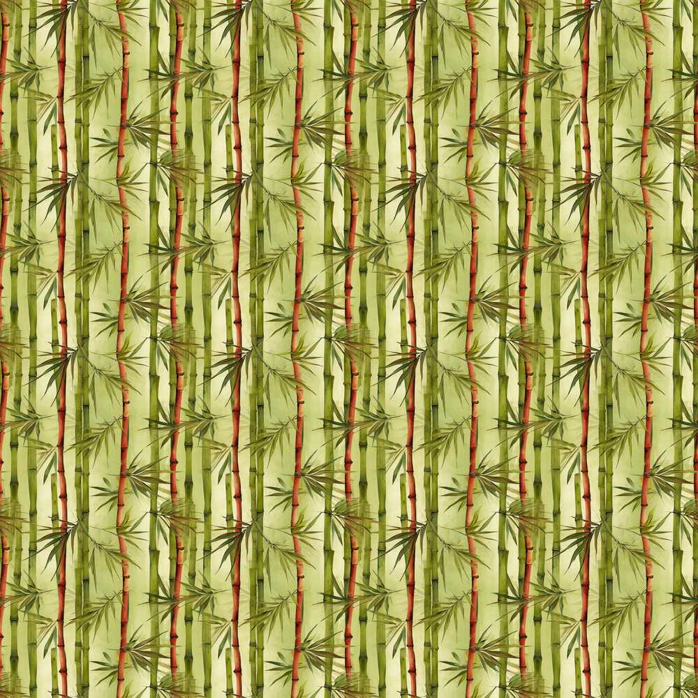 Watercolor Bamboo Forest with Red and Green Stems Natural