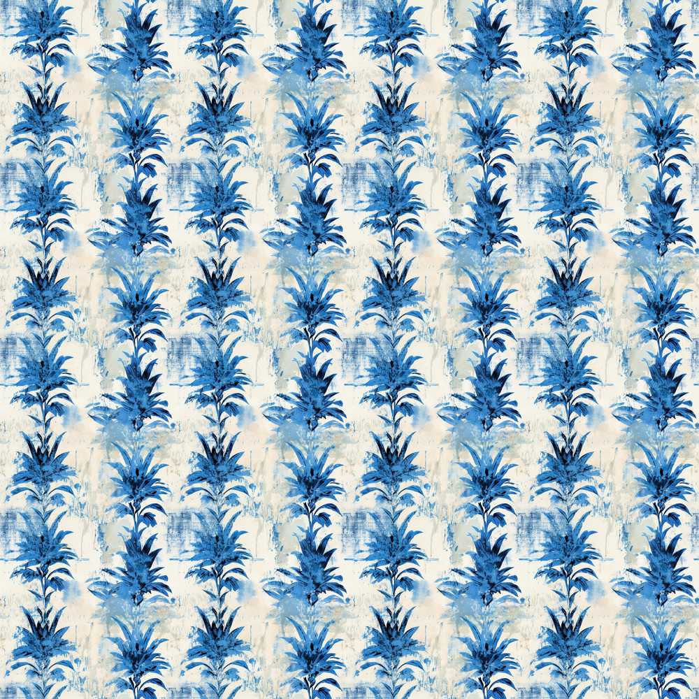 Blue Tropical Leaf Watercolor Botanical Wildflower Pattern