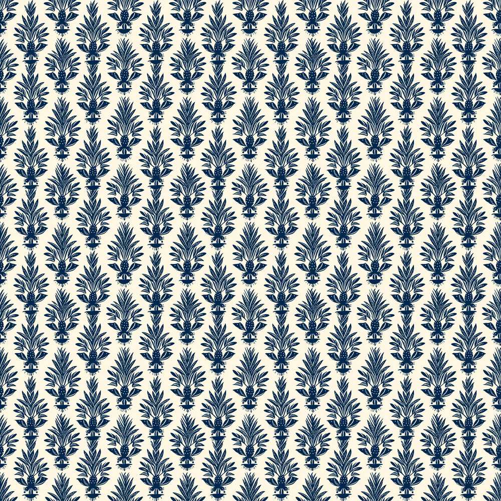 Navy Blue Pineapple Folk Art Style Decorative Repeat