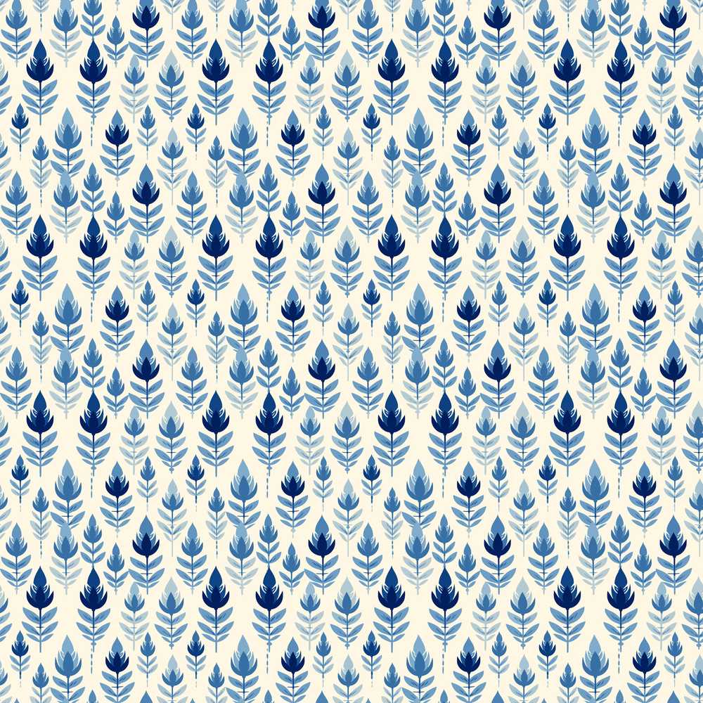 Blue Leaf Geometric Floral Minimal Wildflower Pattern Botanical