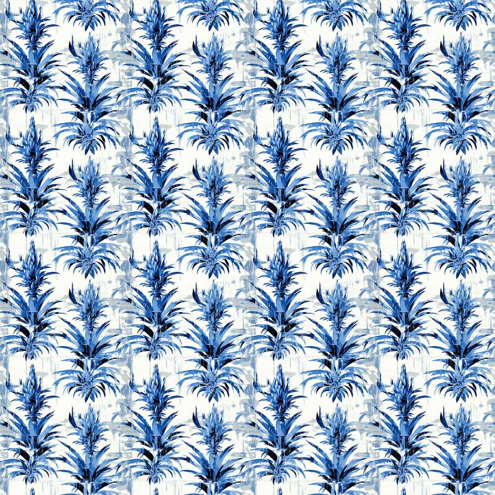 Blue Tropical Botanical Grunge Texture Wildflower Pattern