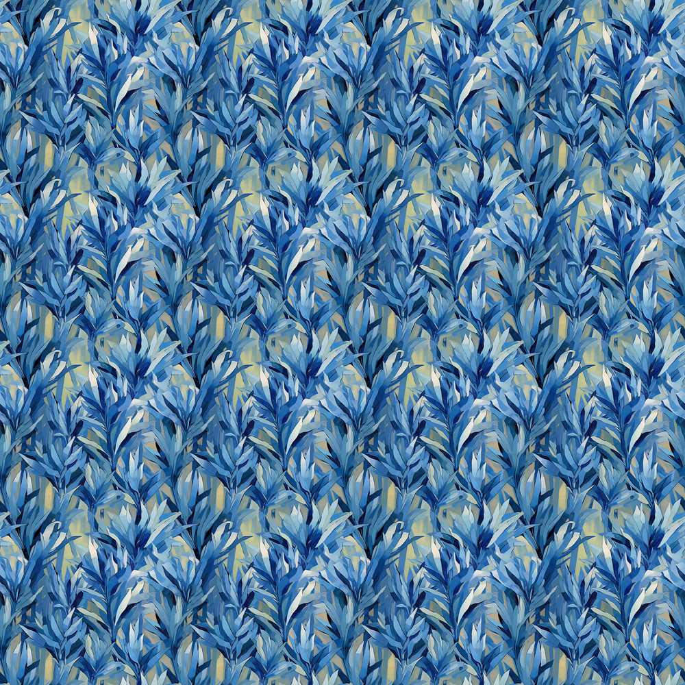 Abstract Blue Tropical Leaf Painterly Wildflower Pattern Botanical
