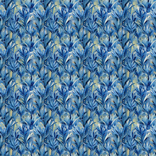 Abstract Blue Tropical Leaf Painterly Wildflower Pattern Botanical