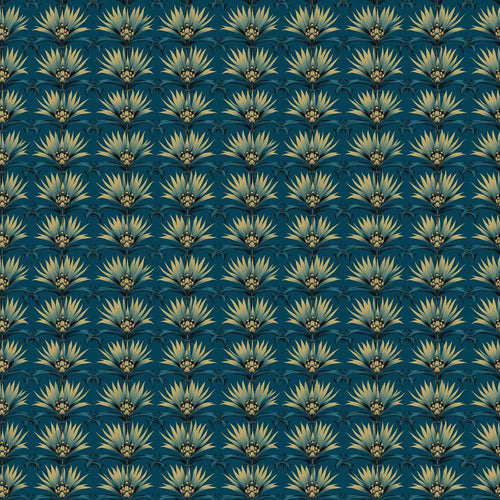 Art Deco Gold and Teal Floral Fan Wildflower Pattern