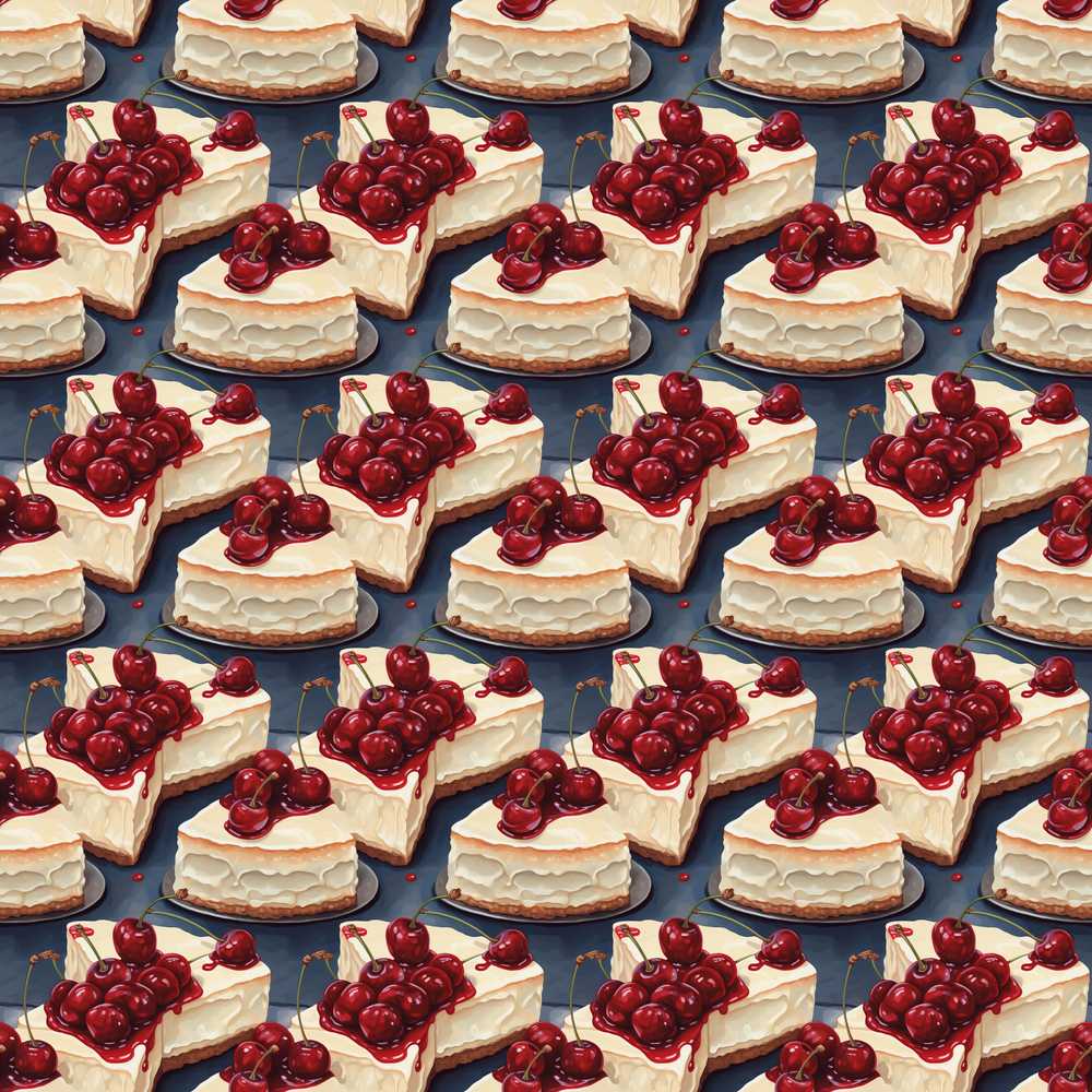 Cherry Cheesecake Dessert Sweet Treat Illustration Repeat Pattern
